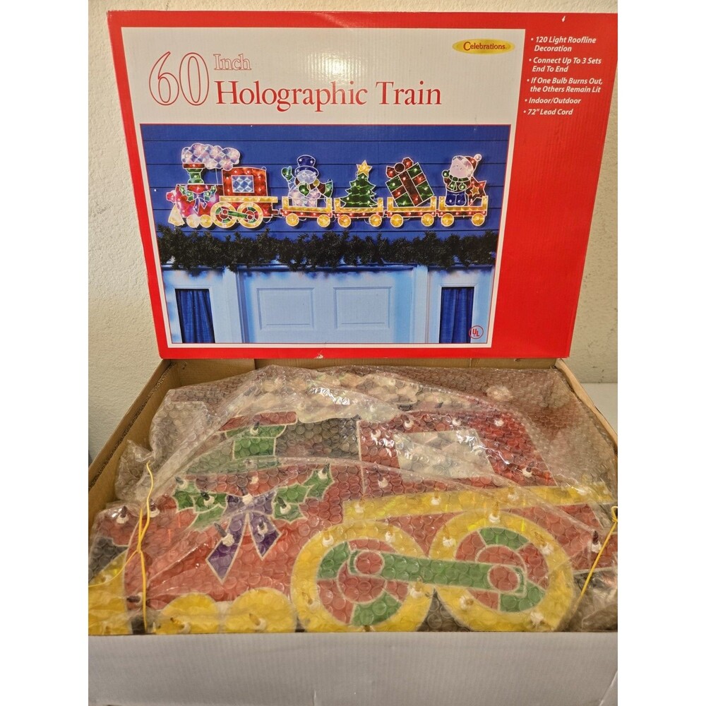 60 Inch Holographic Christmas Train 150 Light Roofline Holiday Rare. New Unused